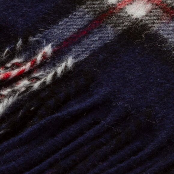 SCOTTISH IMPORT WOOL NWT THROW BLANKET Blue Grey Black Red Import Tomson Navy - Picture 8 of 11